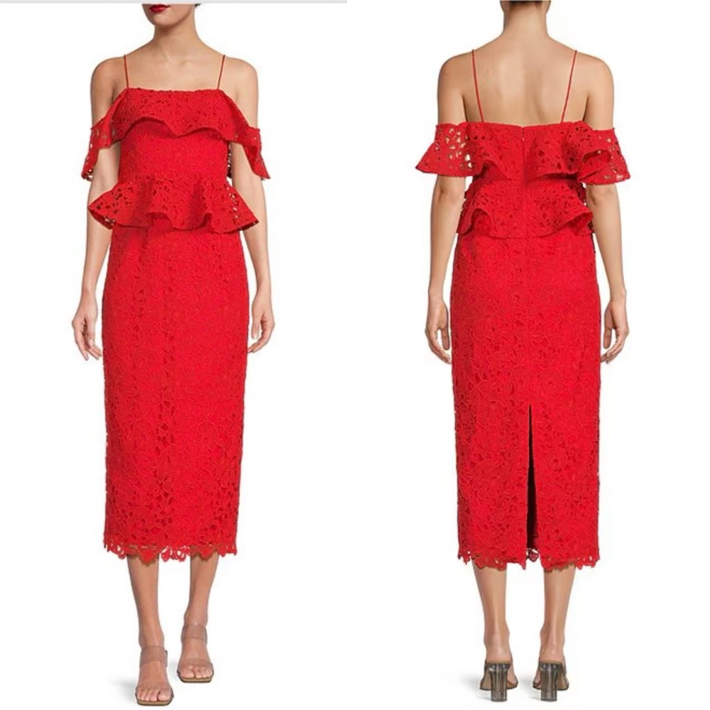 NWT Muse by Marchesa Amaryllis Lace Off-The-Shoulder Midi Dress Sz 14 - Picture 1 of 11